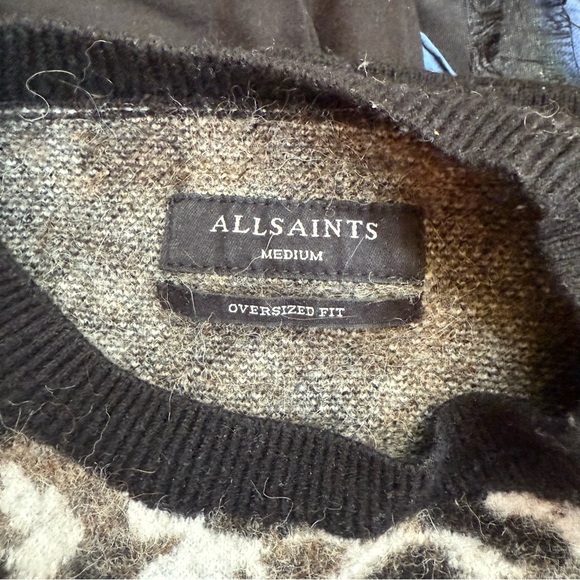 All Saints Mens Black Tortis Patterned Oversized Fit Sweater Size Medium - Picture 9 of 10